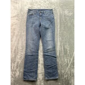 Levis Jeans Slim Straight Mid Rise Womens Sz 4M Blue Whiskered Y2K Denim Pants